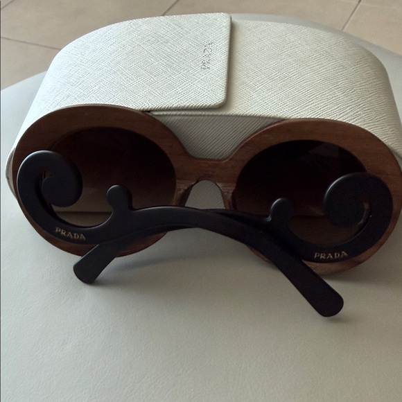 Prada Minimal Baroque Round Brown & Black SPR27R Sunglasses - Picture 6 of 7